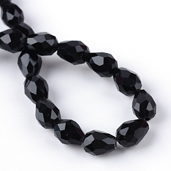 Black Transparent Glass Bead Strands, Faceted Teardrop, Black, 8x6mm, Hole: 1mm, about 65pcs/strand, 17.99 inch(45.7cm)