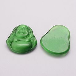 Green Cat Eye Cabochons, Buddha, Green, 26.5x25.5x5~7mm
