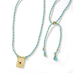 Небесно-голубой Винтажный сплав, прямоугольник с подвеской в виде руки хамса, ожерелье из плетеной веревки, золотые, голубой, 29.92 дюйм (76 см)