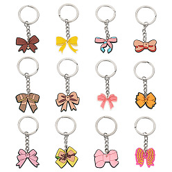 (52) Непрозрачная лаванда 12 шт. 12 стили ПВХ пластиковые брелки с бантом, с железными кольцами, платина, разноцветные, 70~85 мм, 1 шт / стиль