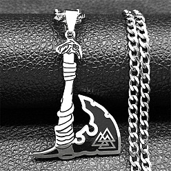 Нержавеющая Сталь Цвет Ожерелья с подвесками из титана и нержавеющей стали в стиле викингов, форма aex, цвет нержавеющей стали, 201 дюйм (24.33 см)