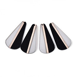 Черный Прозрачные подвески из смолы и дерева, слеза, два тона, чёрные, 58.1x28.5x3.1~4 мм, отверстие : 2 мм