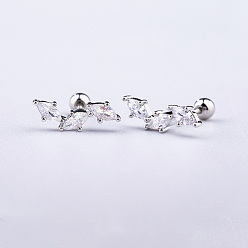 Horse Eye Серьги-гвоздики с латунным паве из прозрачного кубического циркония, с 316 l хирургическими штифтами из нержавеющей стали, цвет нержавеющей стали, лошадиный глаз , Длина стержня: 6мм, штифты : 0.8 мм