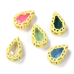 Желтый Шить на горный хрусталь, стиль мокко, стекло горный хрусталь, с латунной фурнитурой , аксессуары для одежды, слеза, разноцветные, желтые, 12.5x8x5 мм, отверстие : 1 мм