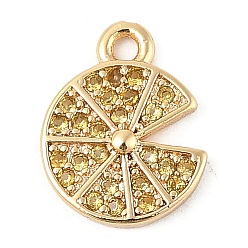 Pizza Латунные микро проложить кубического циркония подвески, без кадмия, без никеля и без свинца, фруктовые прелести, реальный 18 k позолоченный, пицца, 12.5x9.5x2 мм, отверстие : 1.4 мм