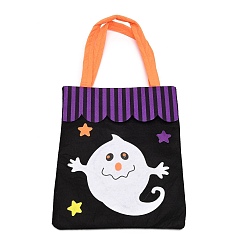 Ghost Non-woven Fabrics Halloween Candy Bag, Trick or Treat Tote, with Handles, Gift Bag Party Favors for Kids Boys Girls, Rectangle, Black, Ghost Pattern, 41x21x0.3cm