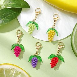 Color mezclado Colgante decorativo con forma de uva y cuentas de vidrio, 304 dijes con cierre de pinza de langosta de acero inoxidable para adornos de bolsos, color mezclado, 38.5 mm