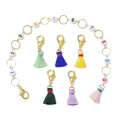 Mixed Color 6 Style Number Acrylic Beaded Knitting Row Counter Chains & Locking Stitch Markers Kits, with Nylon Thread Tassel Pendant, Mixed Color, 3.5~24.8cm