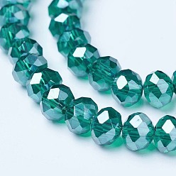 Dark Cyan Electroplate Glass Beads Strands, Pearl Luster Plated, Faceted, Rondelle, Dark Cyan, 2.5x2mm, Hole: 0.4mm, about 170pcs/strand, 11.8 inch(30cm)