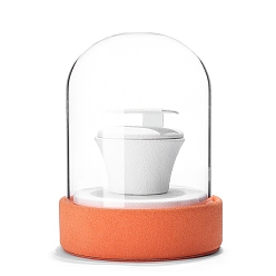 Orange Clear Glass Dome Cover, Decorative Display Case, Cloche Bell Jar Terrarium with Velvet Base, White, 90x80x120mm