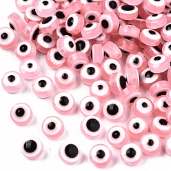 Pink Бусины из cмолы, плоско-круглые, злые глаза, розовые, 6x4 мм, отверстие : 1.5 мм