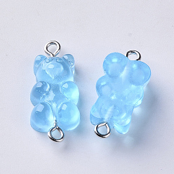 Mixed Color Resin Links connectors, with Platinum Plated Iron Loop, Bear, Mixed Color, 25x11.5x7mm, hole: 1.5mm