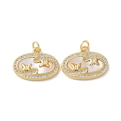 Бабочка Латунные микропаве прозрачные подвески с фианитом, без кадмия и без свинца, с оболочкой, реальный 18 k позолоченный, овальный/плоский круглый круглый, бабочка, 15x19.5x3 мм, отверстие : 3 мм