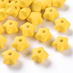 Gold Acrylic Beads, Rubberized Style, Half Drilled, Star, Gold, 16x17x11mm, Hole: 3.5mm