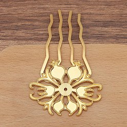 Golden Alloy Hair Comb Finding, for DIY Jewelry Accessories, Flower, Golden, 65mm, 10pcs/set