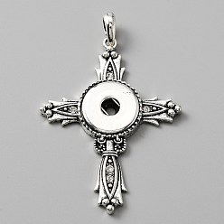 Antique Silver Alloy Rhinestone Hang Snap Base Pendants, for Interchangeable Snap Charms Jewelry Making, Cross, Antique Silver, 63x47x4.5mm, Hole: 7x4mm, Inner Diameter: 5.5mm