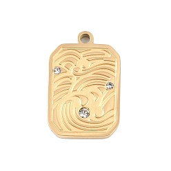 Золотой Ионное покрытие (ip) 304 подвески из нержавеющей стали, со стразами, прямоугольные, золотые, 16x10x2 мм, отверстие : 1.2 мм