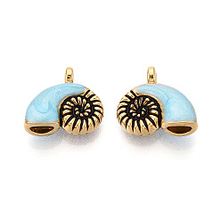 Небесно-голубой 304 нержавеющей стальной эмали подвески, подвески в форме раковины, ионное покрытие (ip), реальный 18 k позолоченный, с блеском порошок, голубой, 14.5x15.5x6 мм, отверстие : 1.5~1.6 мм