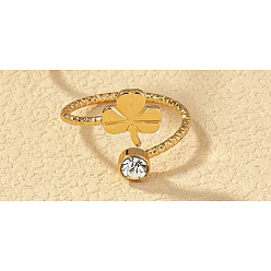 Клевер Латунные кольца-манжеты для пальцев ног с кристаллами и стразами, золотые, клевер, внутренний диаметр: 15 мм