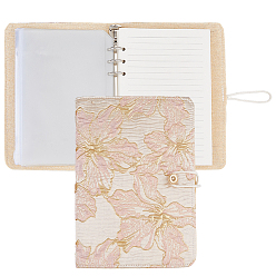 Pink Cloth Loose-leaf Planner Notebook, Binder Cover with 180 Pages Lined Paper & 10Pcs Plastic Binder Bags, Pink, 233x162x27mm