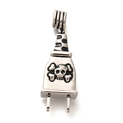 Античное Серебро 304 из нержавеющей стали большие кулоны, штекер с подвеской в виде черепа, античное серебро, 50.5x17.5x10.5 мм, отверстие : 5.5 мм