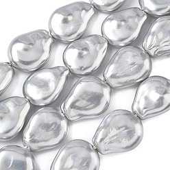 Серебро Гальванизированное непрозрачное стекло имитация жемчужных нитей, слеза, с покрытием AB цвета, серебряные, 19~20x15~15.5x6~7 мм, отверстие : 0.8~1 мм, около 21 шт / нитка, 15.67'' (39.8 см)