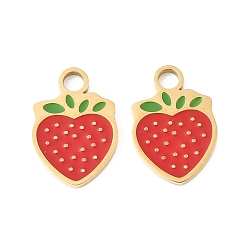 Клубника 304 нержавеющей стальной эмали подвески, ионное покрытие (ip), золотые, клубника, 15.5x10.5x1.5 мм, отверстие : 2 мм