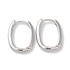 Платинированный Прямоугольные латунные серьги-кольца для женщин, Реальная платина, 18x14x2.5 мм