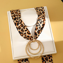 Ring Шарфы-колье с леопардовым принтом из ткани с подвеской из сплава, золотые, песчаный коричневый, кольцо, 39.37 дюйм (100 см), Кулон : 70x70 мм