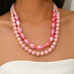 Pink Акриловые круглые двухслойные бусины в форме конского глаза для женщин, платина, розовые, 20.67 дюйм (52.5 см)