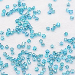 Sky Blue 6/0 Round Glass Seed Beads, Grade A, Transparent Colours Rainbow, Sky Blue, 3.6~4.0mm, Hole: 1.2mm, about 5000pcs/pound
