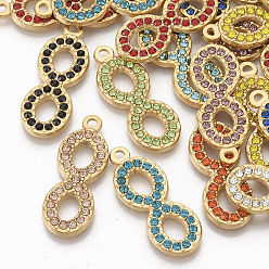 Mixed Color Golden Tone 304 Stainless Steel Pendants, with Rhinestone, Infinity, Mixed Color, 26.5x10x2mm, Hole: 1.6mm