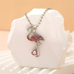 Flamingo Shape Ожерелья из сплава с разноцветными стразами для детей, платина, форма фламинго, 19.69 дюйм (50 см)