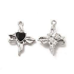 Black Glass Heart Pendants, with Platinum Alloy Finding, Long-Lasting Plated, Cadmium Free & Lead Free, Black, 24.5x18x5mm, Hole: 1.2mm