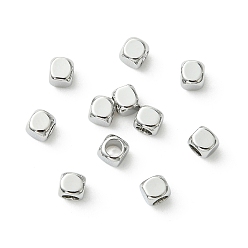 Plaqué Platine Véritable Perles en laiton shegrace, sans cadmium et sans nickel et sans plomb, cube, Platine plaqué, 3x3x3mm, Trou: 2mm