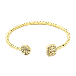 Golden Brass Micro Pave Cubic Zirconia Cuff Bangles, Long-Lasting Plated, Cadmium Free & Lead Free, Golden, Inner Diameter: 2-1/4 inch(5.85cm)