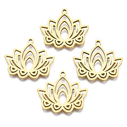 Настоящее золото 18K Ионное покрытие (ip) 201 подвески из нержавеющей стали, лотос, реальный 18 k позолоченный, 22x24.5x1.5 мм, отверстие : 1.5 мм