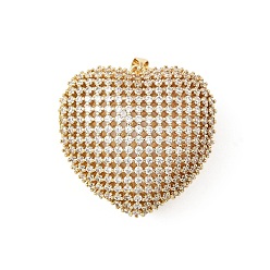 Настоящее золото 18K Латунные микропаве прозрачные подвески с фианитом, сердце, без свинца и без кадмия, долговечный, стойки покрытие, реальный 18 k позолоченный, 34x35x17 мм, отверстие : 5.5x3.5 мм