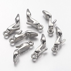 Platinum CCB Plastic Pendants, High Heel-Shoe, Nickel Color, 23.5mm long, 5mm wide, 4mm thick, hole: 2mm