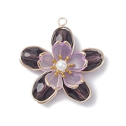 Индиго Стеклянные подвески, цветок, с медной проволокой и акрилом, граненые, индиговые, 33.5x31x10 мм, отверстие : 2.8 мм