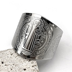 Нержавеющая Сталь Цвет 201 из нержавеющей стали манжеты кольца, плоские круглые с святым Бенедиктом, цвет нержавеющей стали, 20 мм