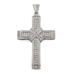 Нержавеющая Сталь Цвет 304 из нержавеющей стали горный хрусталь подвески, крестик, вакуумные покрытия, цвет нержавеющей стали, 59.5x39x7.5 мм, отверстие : 3.7x9 мм