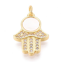 Настоящее золото 18K Латунные микропаве прозрачные подвески с фианитом, без кадмия и без свинца, с оболочкой, хамса рука, с целью перехода в кольце, реальный 18 k позолоченный, 20x14.5x3 мм, отверстие : 3 мм