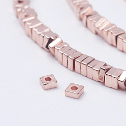 Гальванический Розовый Золотой Гальванизировать немагнитных синтетический гематит бисер пряди, квадратные бусины хейши, покрытием из розового золота, 2x2x1 мм, отверстие : 0.5 мм, около 356 шт / нитка, 15.7 дюйм (40 см)