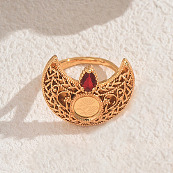 Красный Богемный геометрический полый полукруг латунные кольца с паве из кубического циркония для женщин, красные, 25x21 мм