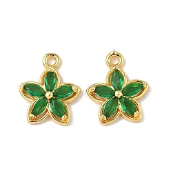 Морско-зеленый Латунные микро проложить кубического циркония подвески, , реальный 18 k позолоченный, цвета морской волны, 15x13x3 мм, отверстие : 1.5 мм