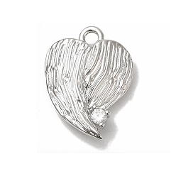 Platinum Brass Micro Pave Cubic Zirconia Pendants, Heart, Platinum, 16x12x3.5mm, Hole: 1.5mm