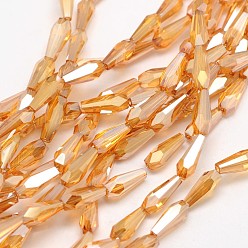 Sandy Brown Faceted Rainbow Plated Teardrop Electroplated Glass Beads Strands, Sandy Brown, 10x4mm, Hole: 1mm, about 60pcs/strand, 23.6 inch