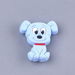 Light Blue Food Grade Eco-Friendly Silicone Focal Beads, Puppy, Chewing Beads For Teethers, DIY Nursing Necklaces Making, Beagle Dog, Light Blue, 28x25x7.5mm, Hole: 2mm
