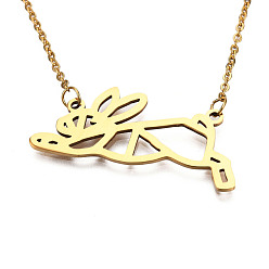 Golden 201 Stainless Steel Bunny Pendant Necklaces, with Cable Chains, Filigree Rabbit, Golden, 17.3 inch(44cm), 2mm, Hare: 16x35x1mm